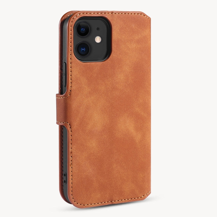 DG.MING Retro Oil Side Horizontal Flip Case with Holder & Card Slots & Wallet, Compatible with iPhone 12 mini