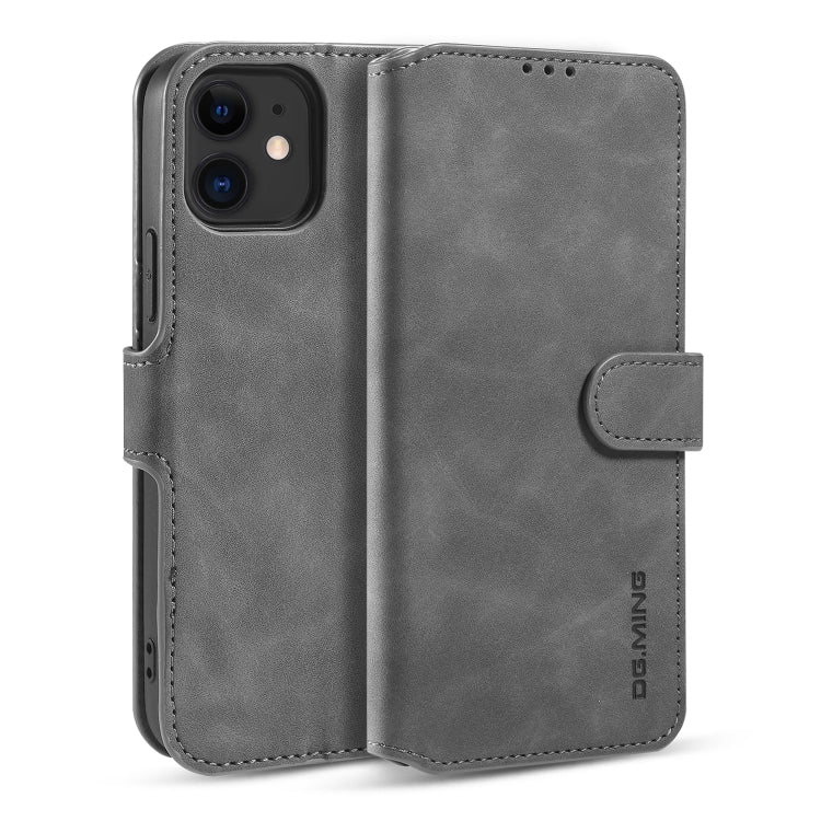 DG.MING Retro Oil Side Horizontal Flip Case with Holder & Card Slots & Wallet, Compatible with iPhone 12 mini