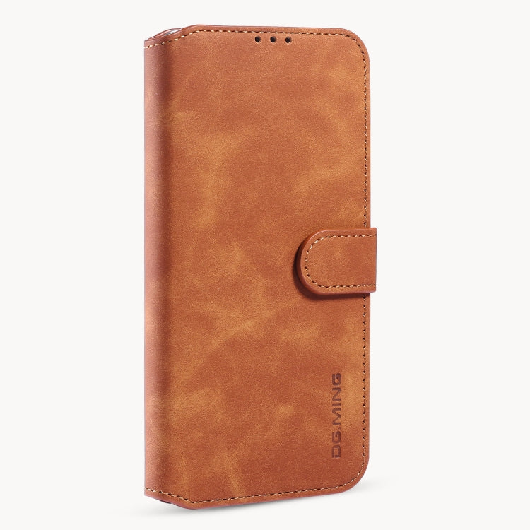 DG.MING Retro Oil Side Horizontal Flip Case with Holder & Card Slots & Wallet, Compatible with iPhone 12 / 12 Pro