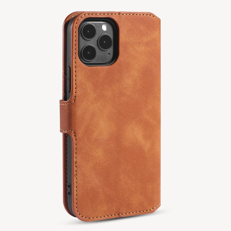 DG.MING Retro Oil Side Horizontal Flip Case with Holder & Card Slots & Wallet, Compatible with iPhone 12 / 12 Pro
