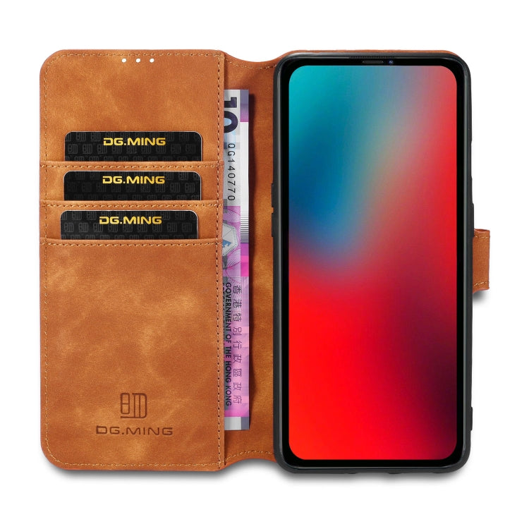 DG.MING Retro Oil Side Horizontal Flip Case with Holder & Card Slots & Wallet, Compatible with iPhone 12 / 12 Pro
