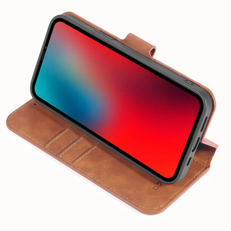DG.MING Retro Oil Side Horizontal Flip Case with Holder & Card Slots & Wallet, Compatible with iPhone 12 / 12 Pro
