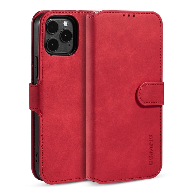 DG.MING Retro Oil Side Horizontal Flip Case with Holder & Card Slots & Wallet, Compatible with iPhone 12 / 12 Pro