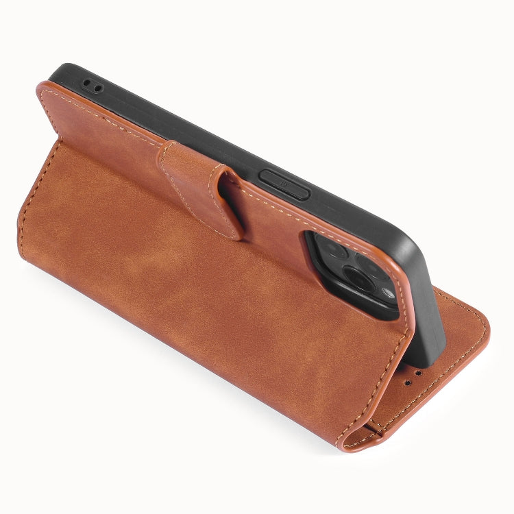 DG.MING Retro Oil Side Horizontal Flip Case with Holder & Card Slots & Wallet, Compatible with iPhone 12 Pro Max