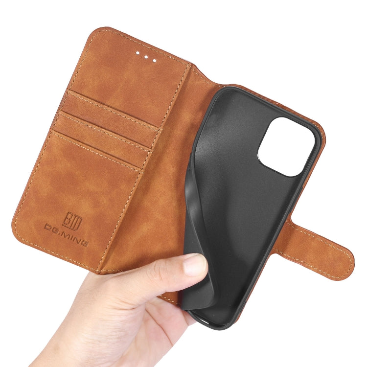 DG.MING Retro Oil Side Horizontal Flip Case with Holder & Card Slots & Wallet, Compatible with iPhone 12 Pro Max