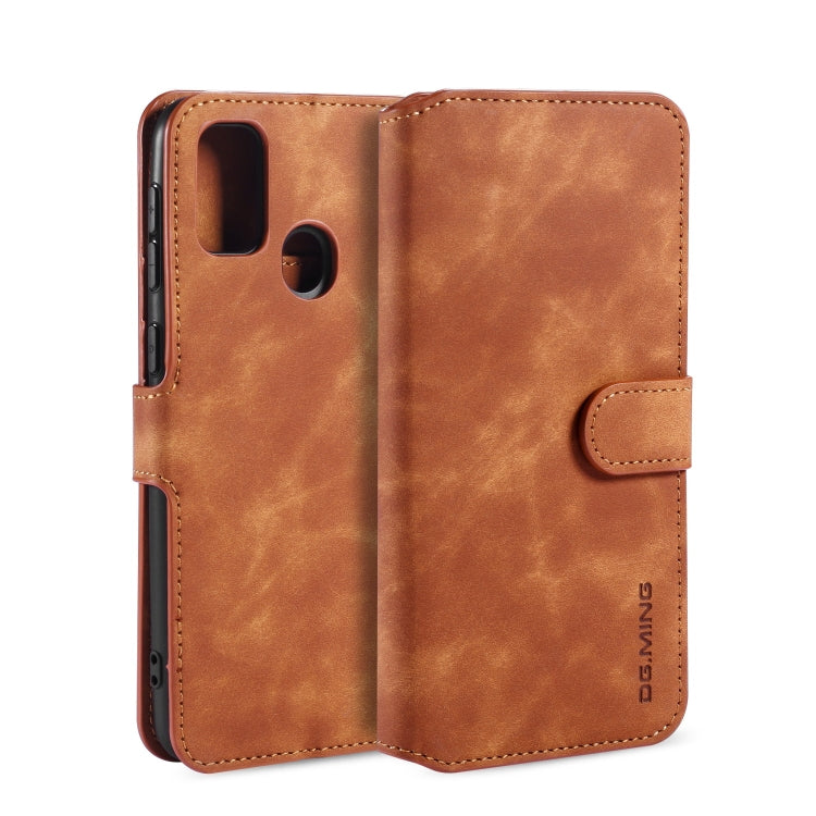 DG.MING Retro Oil Side Horizontal Flip Case with Holder & Card Slots & Wallet, Compatible with Galaxy M30s