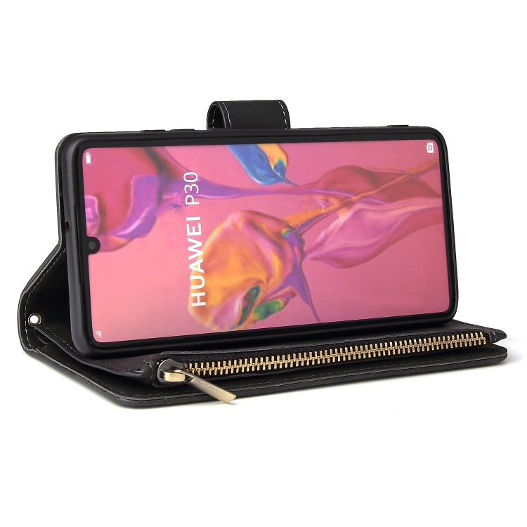 Multifunctional Retro Frosted Horizontal Flip Leather Case with Card Slot & Holder & Zipper Wallet & Photo Frame & Lanyard, Compatible with Huawei P30