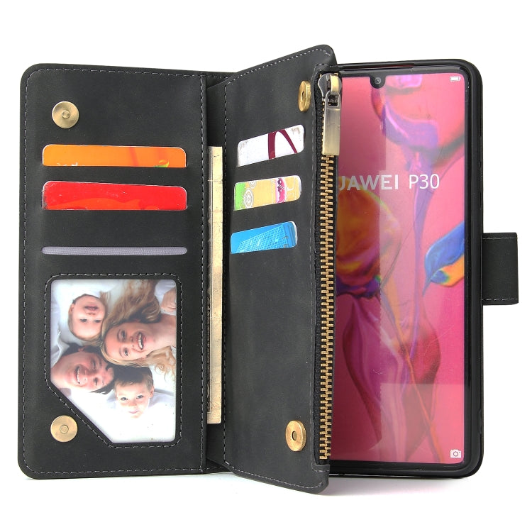 Multifunctional Retro Frosted Horizontal Flip Leather Case with Card Slot & Holder & Zipper Wallet & Photo Frame & Lanyard, Compatible with Huawei P30