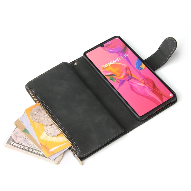 Multifunctional Retro Frosted Horizontal Flip Leather Case with Card Slot & Holder & Zipper Wallet & Photo Frame & Lanyard, Compatible with Huawei P30