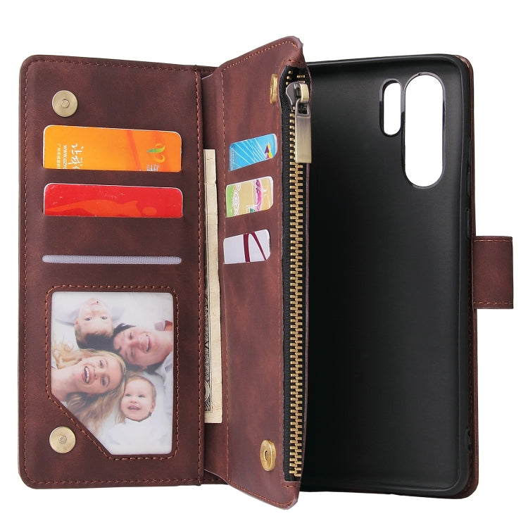 Multifunctional Retro Frosted Horizontal Flip Leather Case with Card Slot & Holder & Zipper Wallet & Photo Frame & Lanyard, Compatible with Huawei P30 Pro