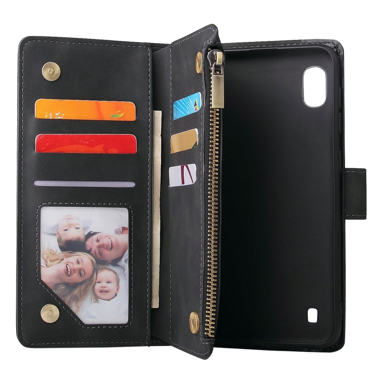 Multifunctional Retro Frosted Horizontal Flip Leather Case with Card Slot & Holder & Zipper Wallet & Photo Frame & Lanyard, Compatible with Samsung Galaxy A10