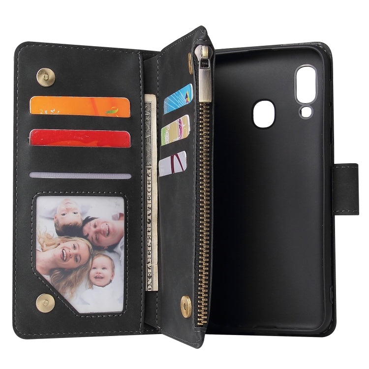 Multifunctional Retro Frosted Horizontal Flip Leather Case with Card Slot & Holder & Zipper Wallet & Photo Frame & Lanyard, Compatible with Samsung Galaxy A20e