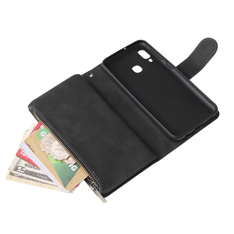 Multifunctional Retro Frosted Horizontal Flip Leather Case with Card Slot & Holder & Zipper Wallet & Photo Frame & Lanyard, Compatible with Samsung Galaxy A20e