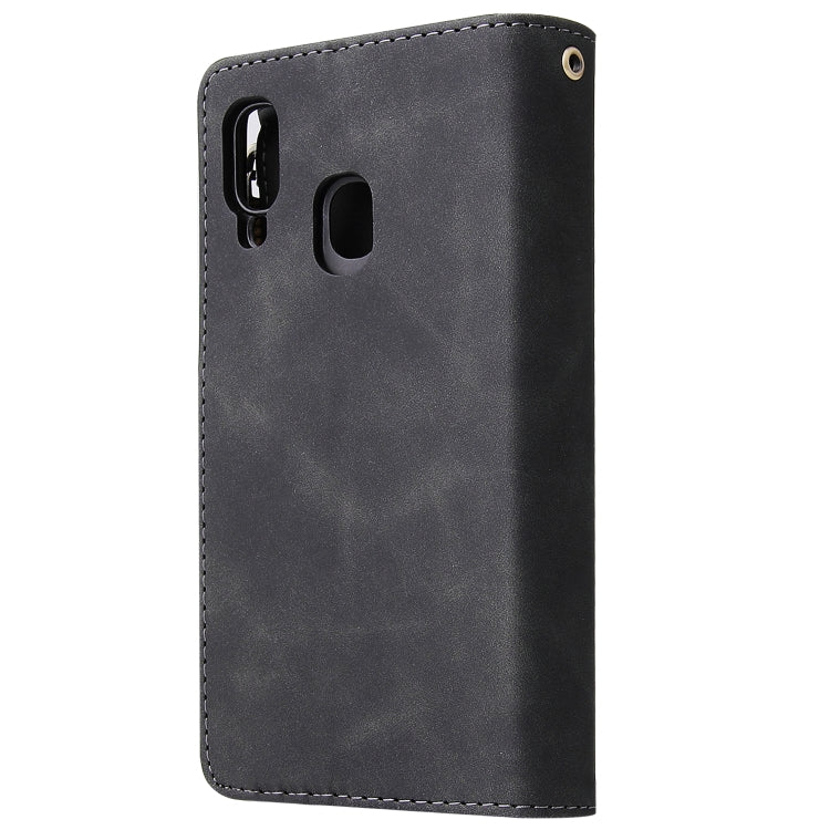 Multifunctional Retro Frosted Horizontal Flip Leather Case with Card Slot & Holder & Zipper Wallet & Photo Frame & Lanyard, Compatible with Samsung Galaxy A40