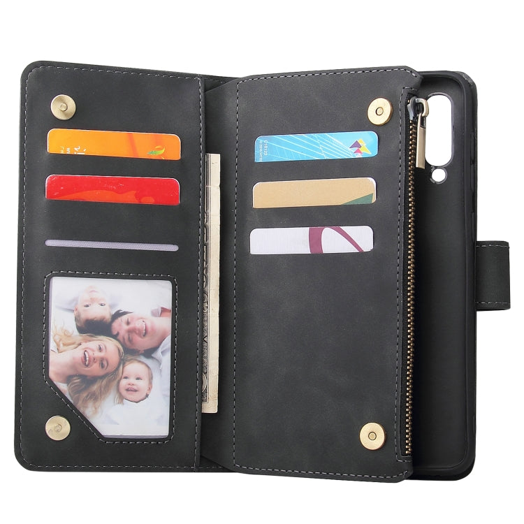 Multifunctional Retro Frosted Horizontal Flip Leather Case with Card Slot & Holder & Zipper Wallet & Photo Frame & Lanyard, Compatible with Samsung Galaxy A50