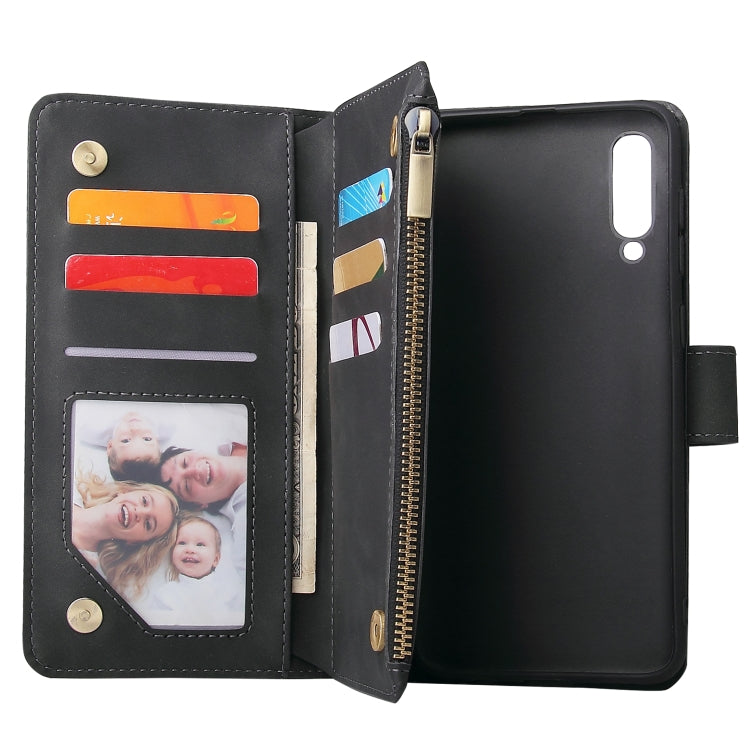 Multifunctional Retro Frosted Horizontal Flip Leather Case with Card Slot & Holder & Zipper Wallet & Photo Frame & Lanyard, Compatible with Samsung Galaxy A50