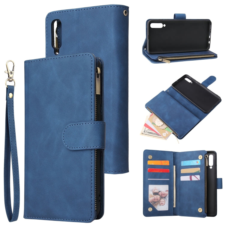 Multifunctional Retro Frosted Horizontal Flip Leather Case with Card Slot & Holder & Zipper Wallet & Photo Frame & Lanyard, Compatible with Samsung Galaxy A50