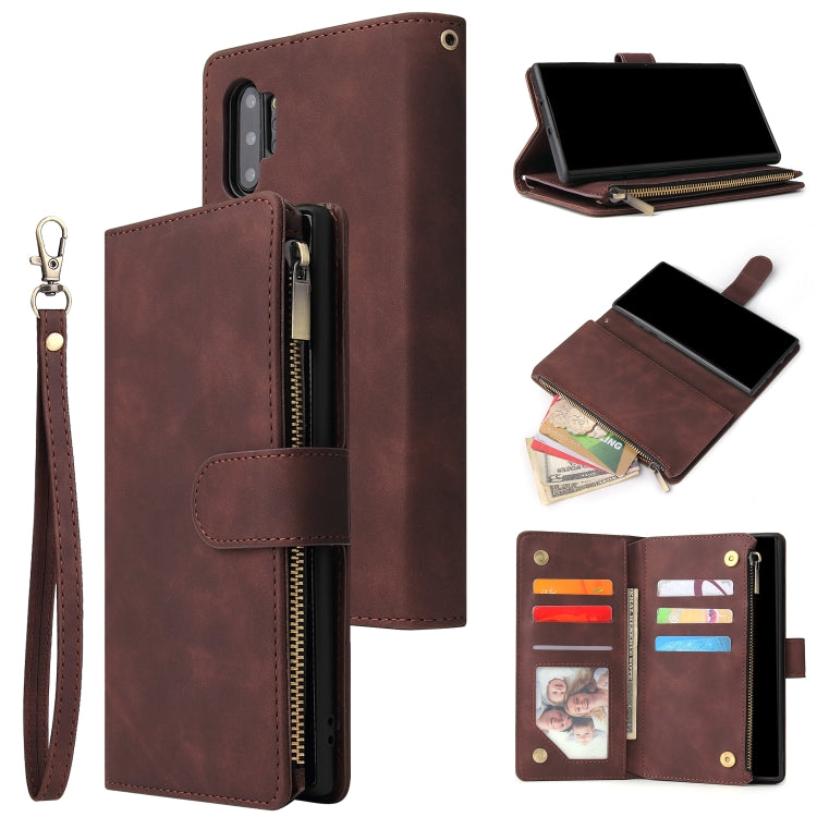 Multifunctional Retro Frosted Horizontal Flip Leather Case with Card Slot & Holder & Zipper Wallet & Photo Frame & Lanyard, Compatible with Samsung Galaxy Note 10+