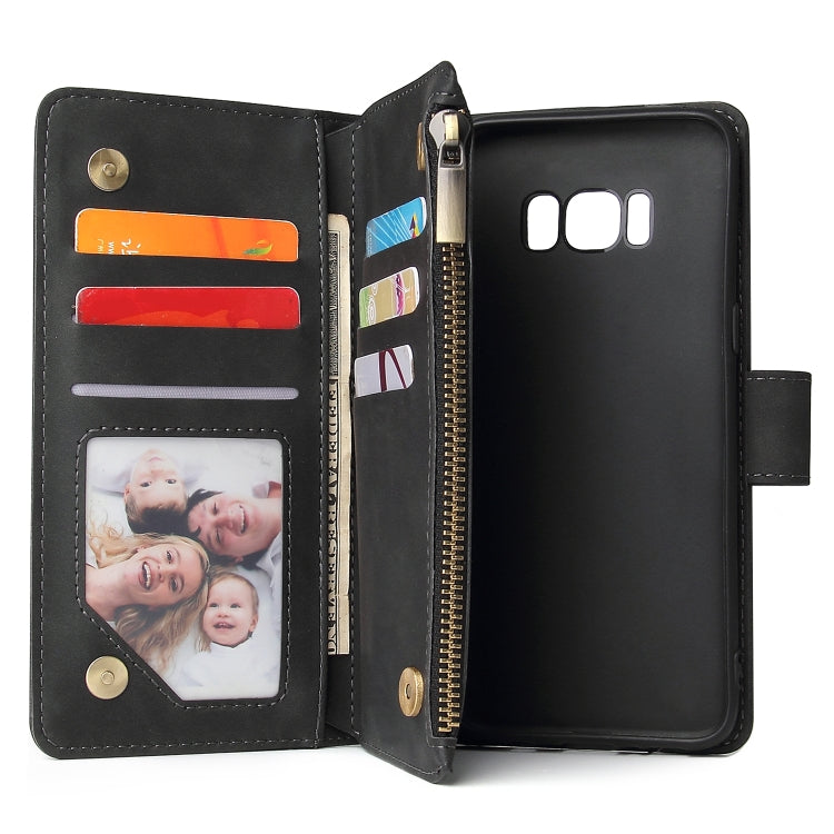 Multifunctional Retro Frosted Horizontal Flip Leather Case with Card Slot & Holder & Zipper Wallet & Photo Frame & Lanyard, Compatible with Samsung Galaxy S8