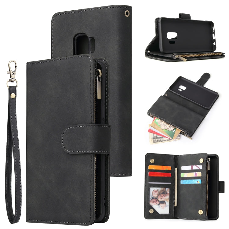 Multifunctional Retro Frosted Horizontal Flip Leather Case with Card Slot & Holder & Zipper Wallet & Photo Frame & Lanyard, Compatible with Samsung Galaxy S9