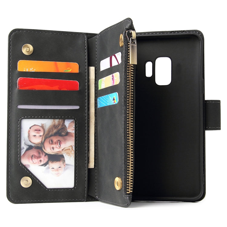 Multifunctional Retro Frosted Horizontal Flip Leather Case with Card Slot & Holder & Zipper Wallet & Photo Frame & Lanyard, Compatible with Samsung Galaxy S9+