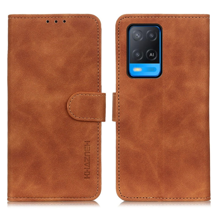 KHAZNEH Retro Texture PU + TPU Horizontal Flip Leather Case with Holder & Card Slots & Wallet, Compatible with OPPO A54 4G