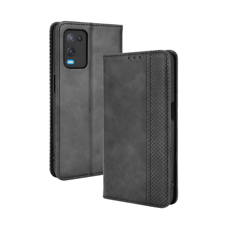 Magnetic Buckle Retro Crazy Horse Texture Horizontal Flip Leather Case with Holder & Card Slots & Photo Frame, Compatible with OPPO A54 4G