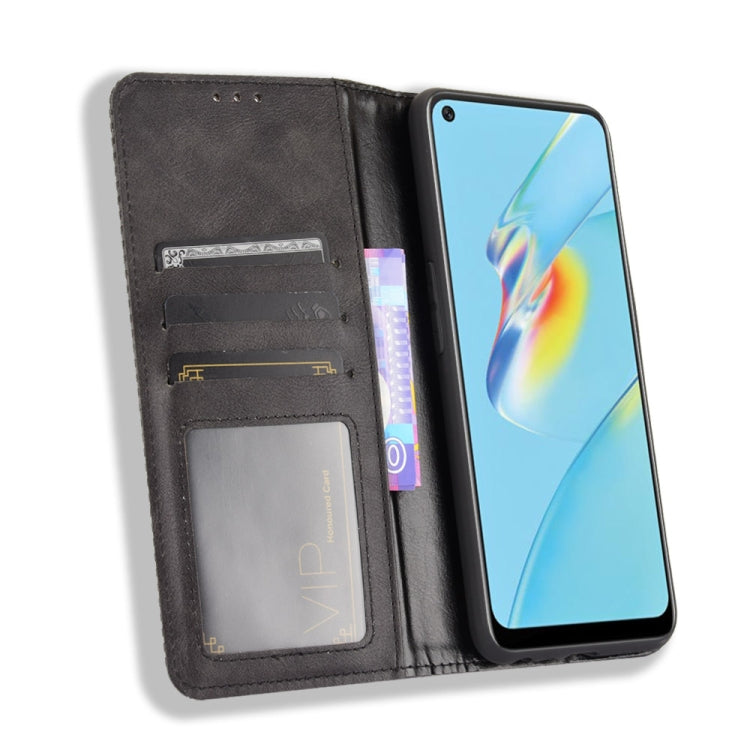 Magnetic Buckle Retro Crazy Horse Texture Horizontal Flip Leather Case with Holder & Card Slots & Photo Frame, Compatible with OPPO A54 4G