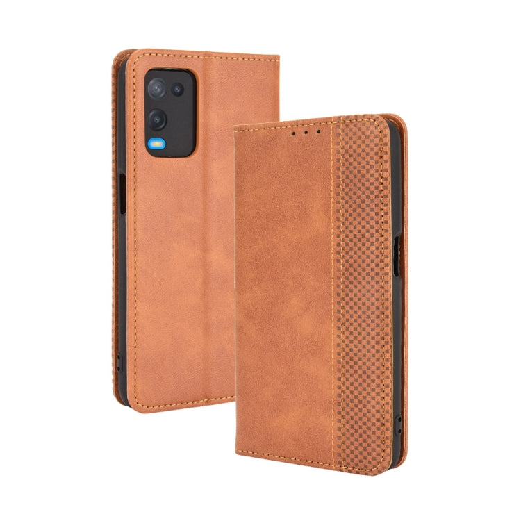 Magnetic Buckle Retro Crazy Horse Texture Horizontal Flip Leather Case with Holder & Card Slots & Photo Frame, Compatible with OPPO A54 4G