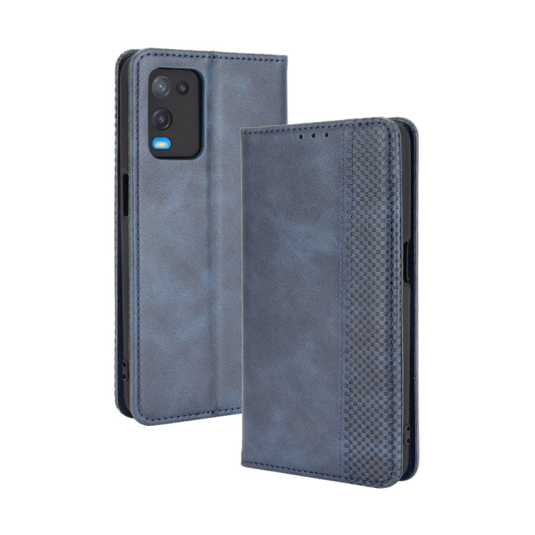 Magnetic Buckle Retro Crazy Horse Texture Horizontal Flip Leather Case with Holder & Card Slots & Photo Frame, Compatible with OPPO A54 4G