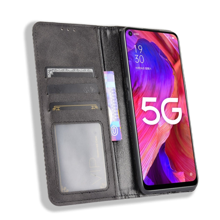 Magnetic Buckle Retro Crazy Horse Texture Horizontal Flip Leather Case with Holder & Card Slots & Photo Frame, Compatible with OPPO A93 5G
