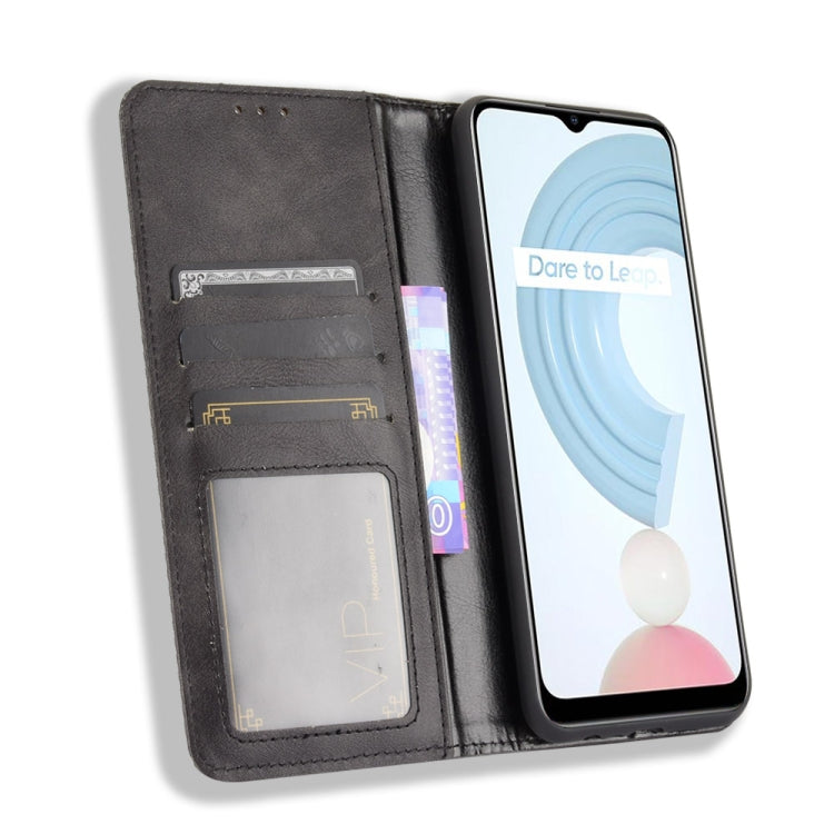 Magnetic Buckle Retro Crazy Horse Texture Horizontal Flip Leather Case with Holder & Card Slots & Photo Frame, Compatible with OPPO Realme C21