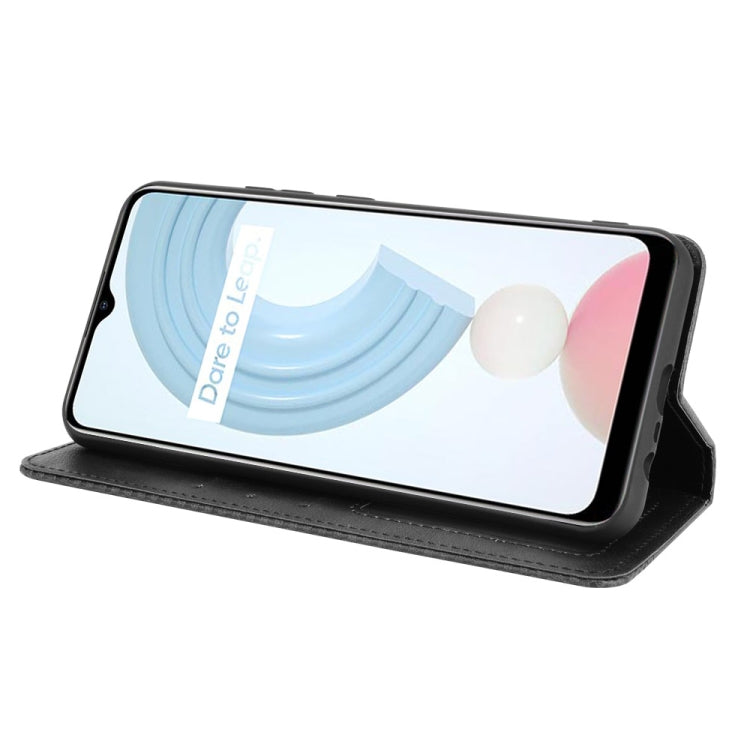 Magnetic Buckle Retro Crazy Horse Texture Horizontal Flip Leather Case with Holder & Card Slots & Photo Frame, Compatible with OPPO Realme C21