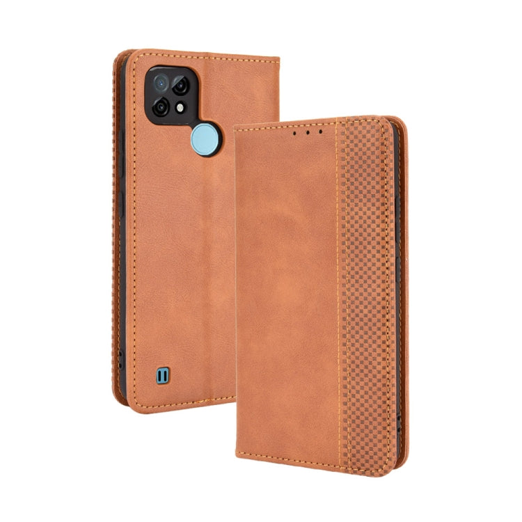 Magnetic Buckle Retro Crazy Horse Texture Horizontal Flip Leather Case with Holder & Card Slots & Photo Frame, Compatible with OPPO Realme C21
