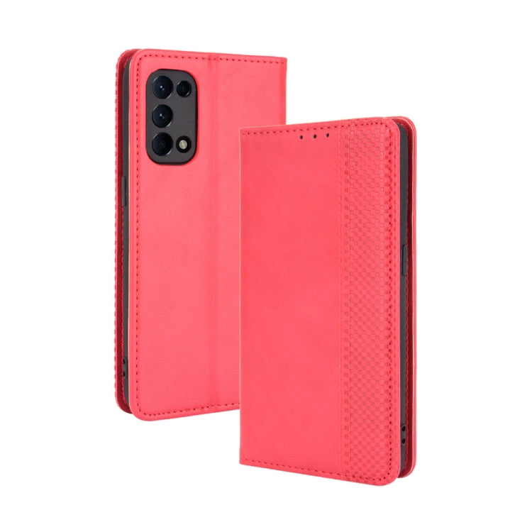 Magnetic Buckle Retro Crazy Horse Texture Horizontal Flip Leather Case with Holder & Card Slots & Photo Frame, Compatible with OPPO Reno5 4G