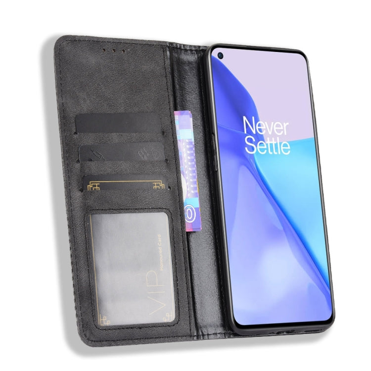 Magnetic Buckle Retro Crazy Horse Texture Horizontal Flip Leather Case with Holder & Card Slots & Photo Frame, Compatible with OnePlus 9 (Europe and America Version)
