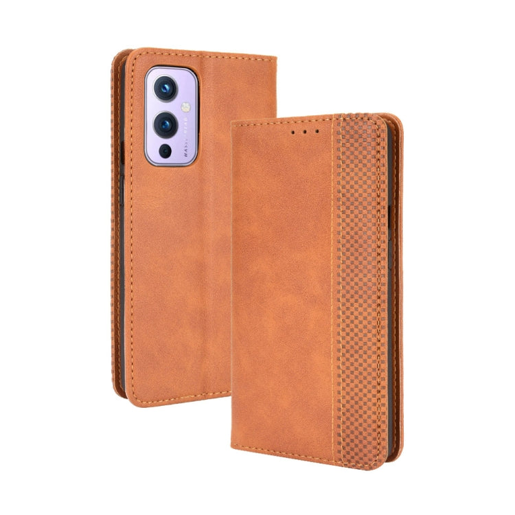 Magnetic Buckle Retro Crazy Horse Texture Horizontal Flip Leather Case with Holder & Card Slots & Photo Frame, Compatible with OnePlus 9 (Europe and America Version)