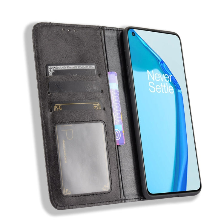Magnetic Buckle Retro Crazy Horse Texture Horizontal Flip Leather Case with Holder & Card Slots & Photo Frame, Compatible with OnePlus 9R