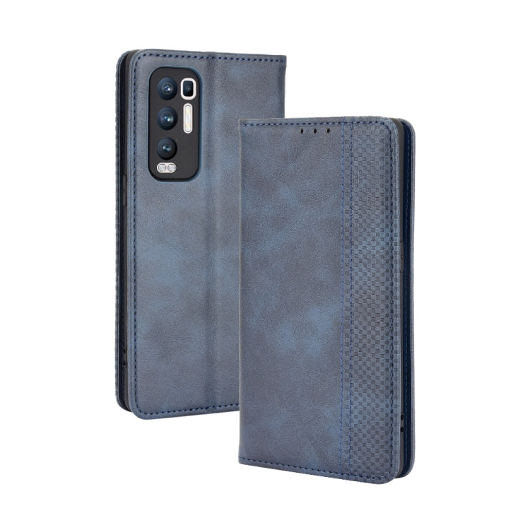 Magnetic Buckle Retro Crazy Horse Texture Horizontal Flip Leather Case with Holder & Card Slots & Photo Frame, Compatible with OPPO Reno5 Pro Plus / Find X3 Neo