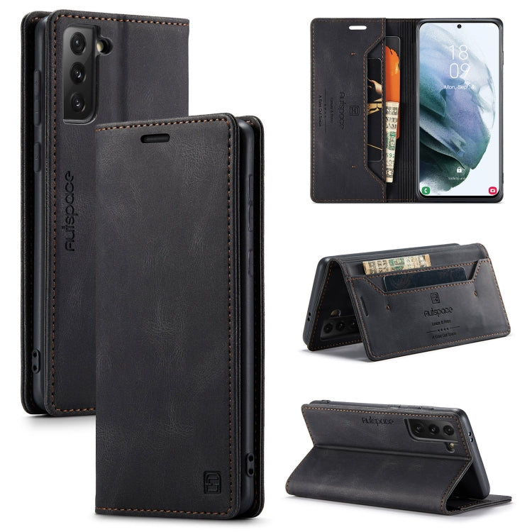 AutSpace A01 Retro Skin-feel Crazy Horse Texture Horizontal Flip Leather Case with Holder & Card Slots & Wallet & RFID, Compatible with Samsung Galaxy S21 5G
