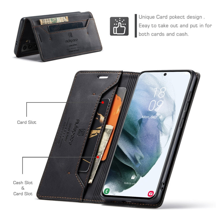 AutSpace A01 Retro Skin-feel Crazy Horse Texture Horizontal Flip Leather Case with Holder & Card Slots & Wallet & RFID, Compatible with Samsung Galaxy S21 5G