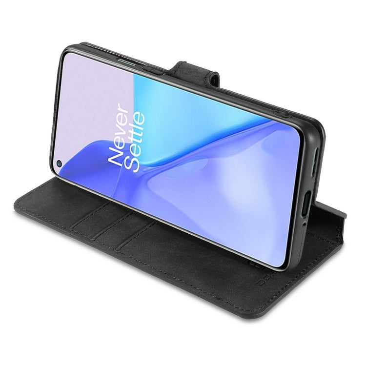 DG.MING Retro Oil Side Horizontal Flip Leather Case with Holder & Card Slots & Wallet, Compatible with OnePlus 9