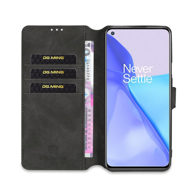 DG.MING Retro Oil Side Horizontal Flip Leather Case with Holder & Card Slots & Wallet, Compatible with OnePlus 9