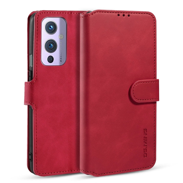 DG.MING Retro Oil Side Horizontal Flip Leather Case with Holder & Card Slots & Wallet, Compatible with OnePlus 9