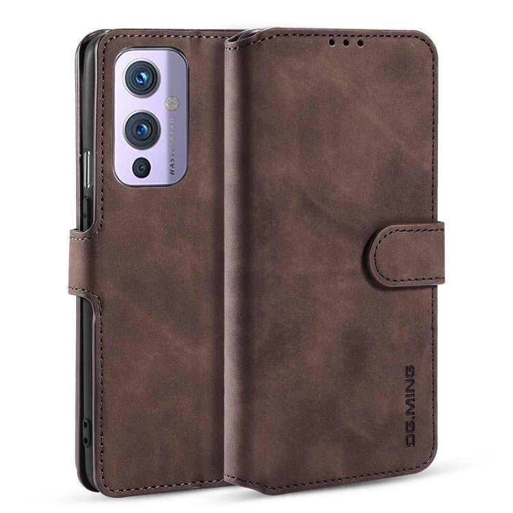 DG.MING Retro Oil Side Horizontal Flip Leather Case with Holder & Card Slots & Wallet, Compatible with OnePlus 9