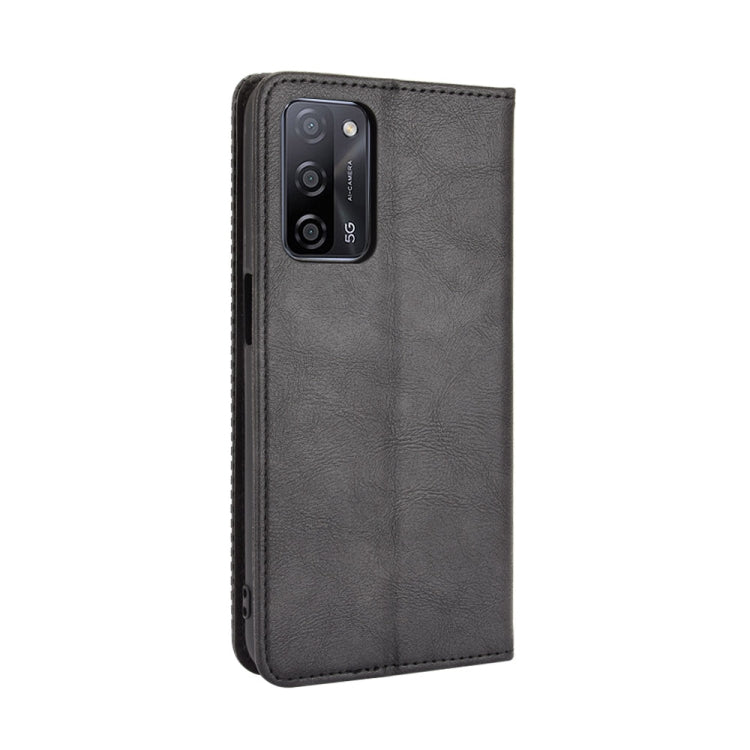 Magnetic Buckle Retro Crazy Horse Texture Horizontal Flip Leather Case with Holder & Card Slots & Photo Frame, Compatible with OPPO A55 5G / A53s 5G