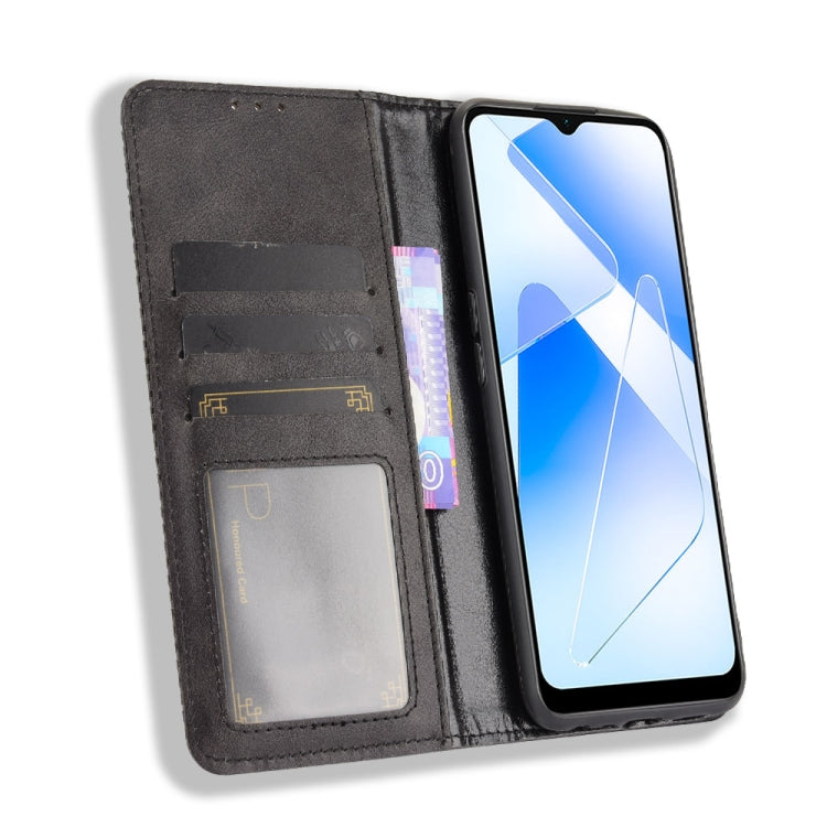 Magnetic Buckle Retro Crazy Horse Texture Horizontal Flip Leather Case with Holder & Card Slots & Photo Frame, Compatible with OPPO A55 5G / A53s 5G