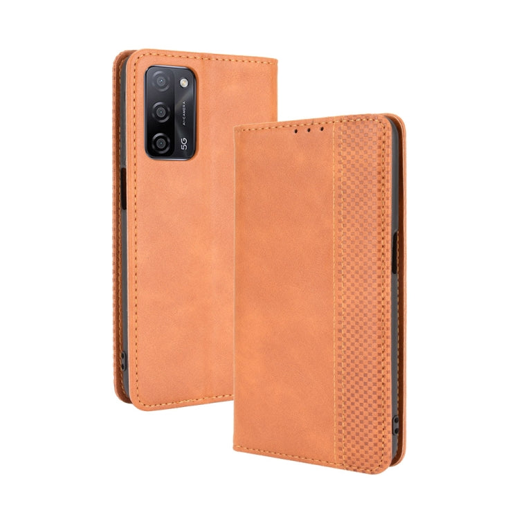 Magnetic Buckle Retro Crazy Horse Texture Horizontal Flip Leather Case with Holder & Card Slots & Photo Frame, Compatible with OPPO A55 5G / A53s 5G