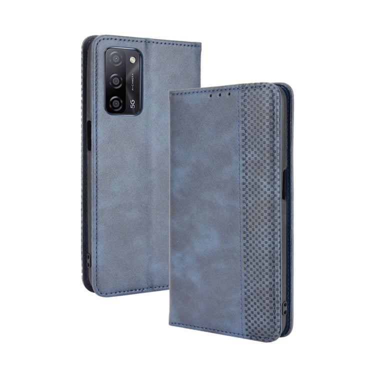 Magnetic Buckle Retro Crazy Horse Texture Horizontal Flip Leather Case with Holder & Card Slots & Photo Frame, Compatible with OPPO A55 5G / A53s 5G