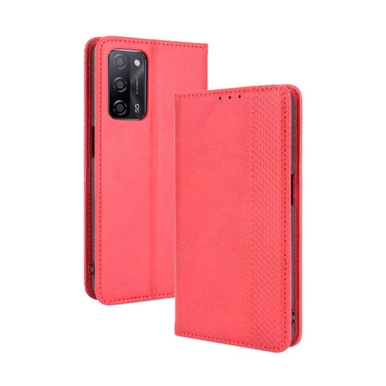 Magnetic Buckle Retro Crazy Horse Texture Horizontal Flip Leather Case with Holder & Card Slots & Photo Frame, Compatible with OPPO A55 5G / A53s 5G